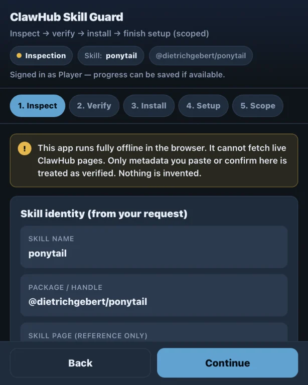 ClawHub Skill Setup — ponytail