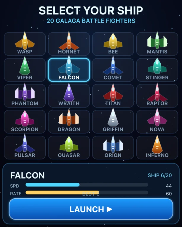 Galaga Battle — Ship Select