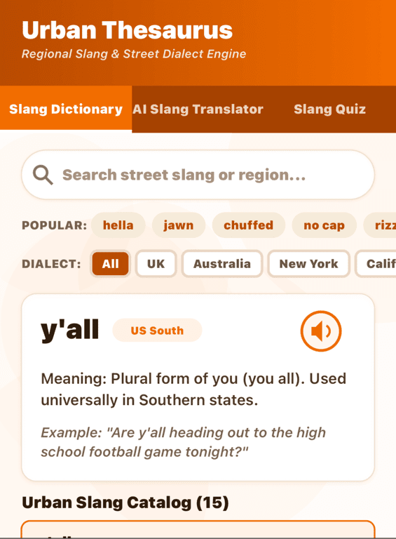 Urban Thesaurus - Regional Slang & Dialect Hub