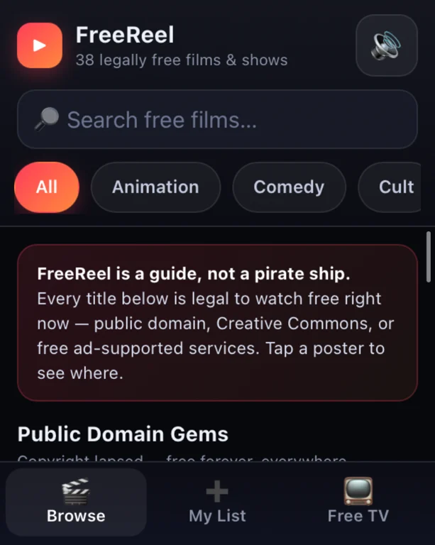 FreeReel — Legally Free Films &amp; Shows