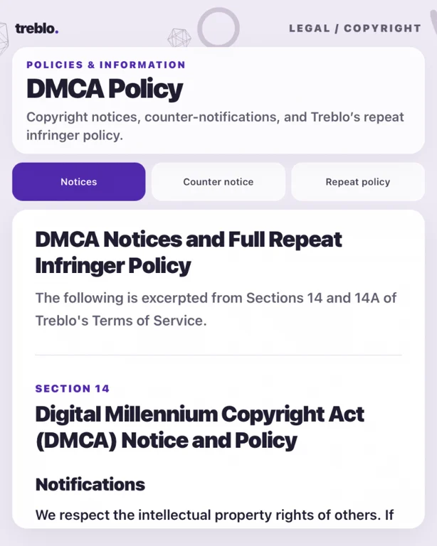DMCA Policy · Treblo